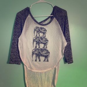 High low elephant baseball tee